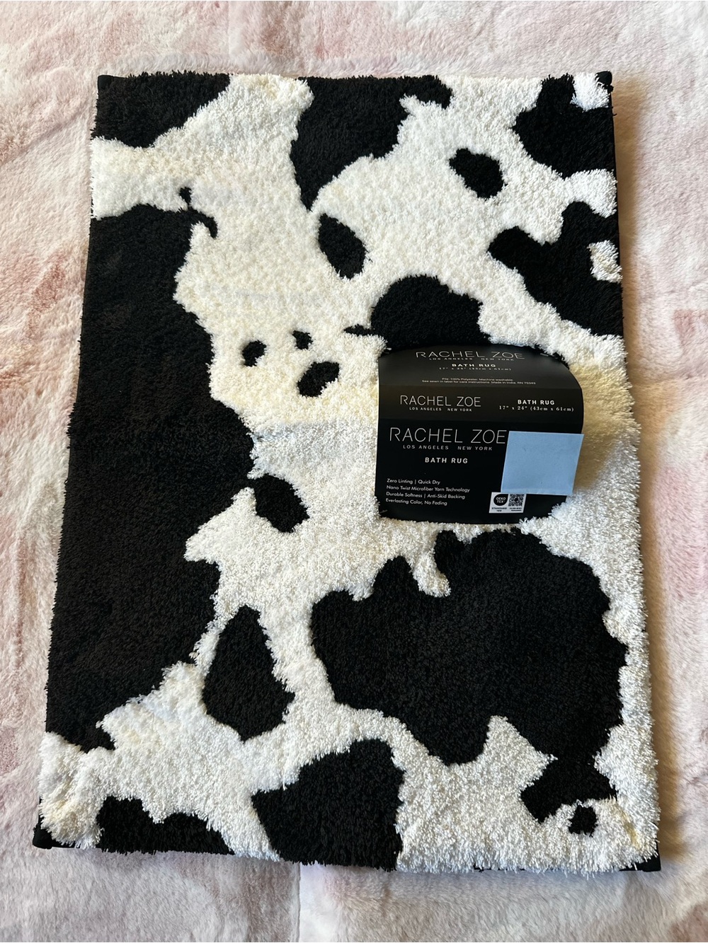 17” x 24” Bath Rug - Rachel Zoe Black and White Cow Spot Print NWT